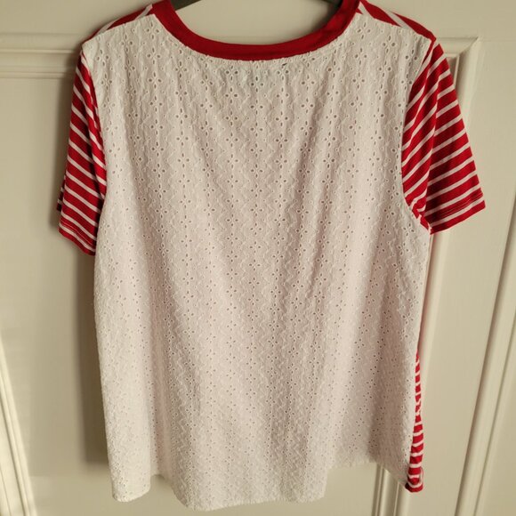 Tommy Hilfiger Womens Medium Back Tee Scarlet Red White Stripe - Picture 3 of 10